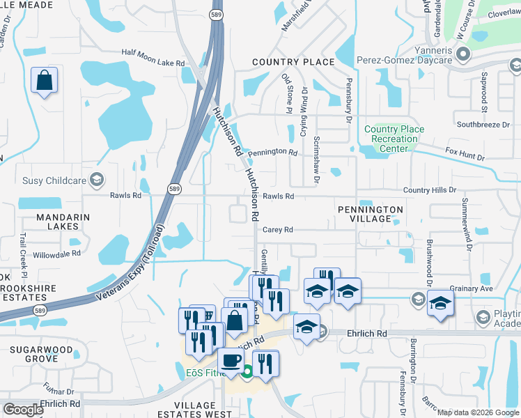map of restaurants, bars, coffee shops, grocery stores, and more near 5230 Rawls Road in Tampa