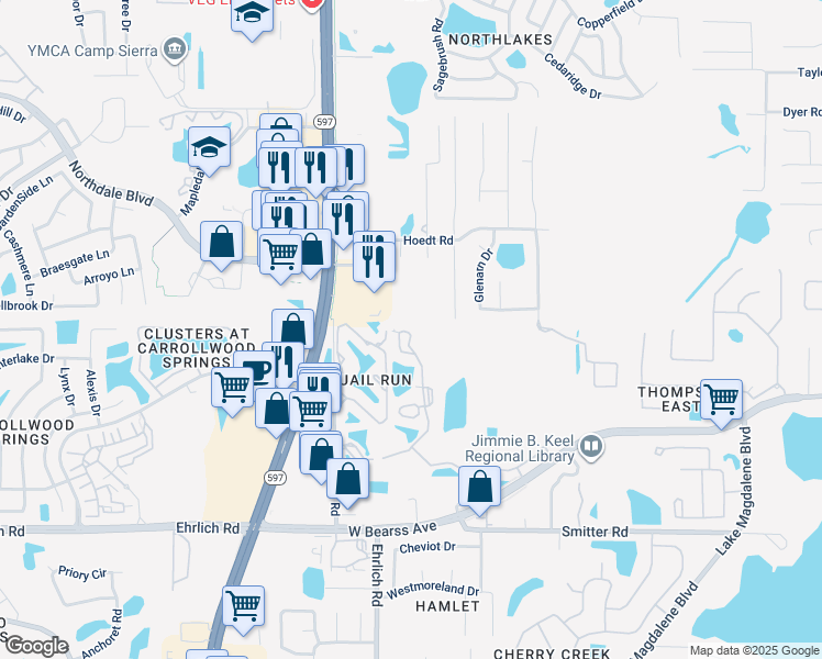 map of restaurants, bars, coffee shops, grocery stores, and more near 3450 Palencia Drive in Tampa