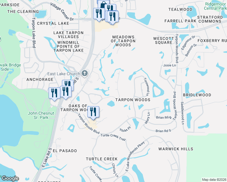 map of restaurants, bars, coffee shops, grocery stores, and more near 154 Annwood Road in Palm Harbor