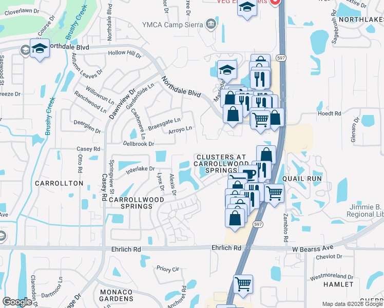 map of restaurants, bars, coffee shops, grocery stores, and more near 4035 Shoreside Circle in Tampa