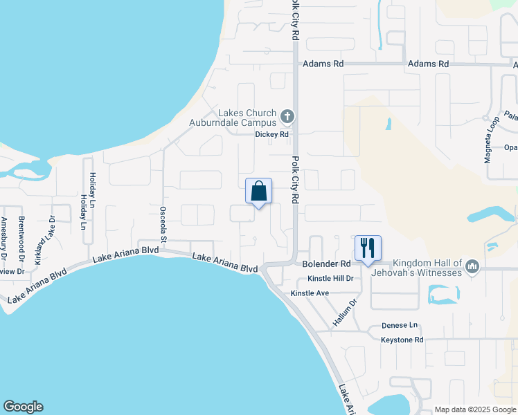 map of restaurants, bars, coffee shops, grocery stores, and more near 1525 Auburn Oaks Circle in Auburndale
