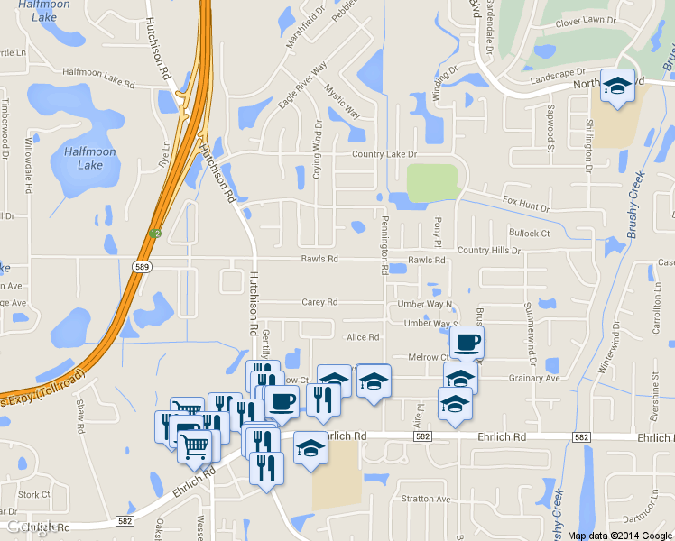 map of restaurants, bars, coffee shops, grocery stores, and more near 5126 Rawls Road in Tampa