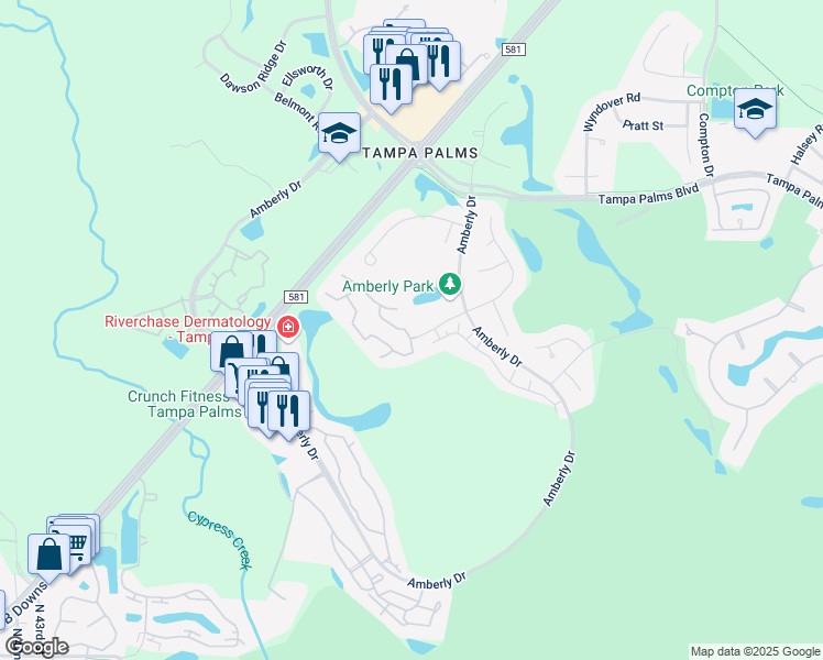 map of restaurants, bars, coffee shops, grocery stores, and more near 5100 Burchette Road in Tampa