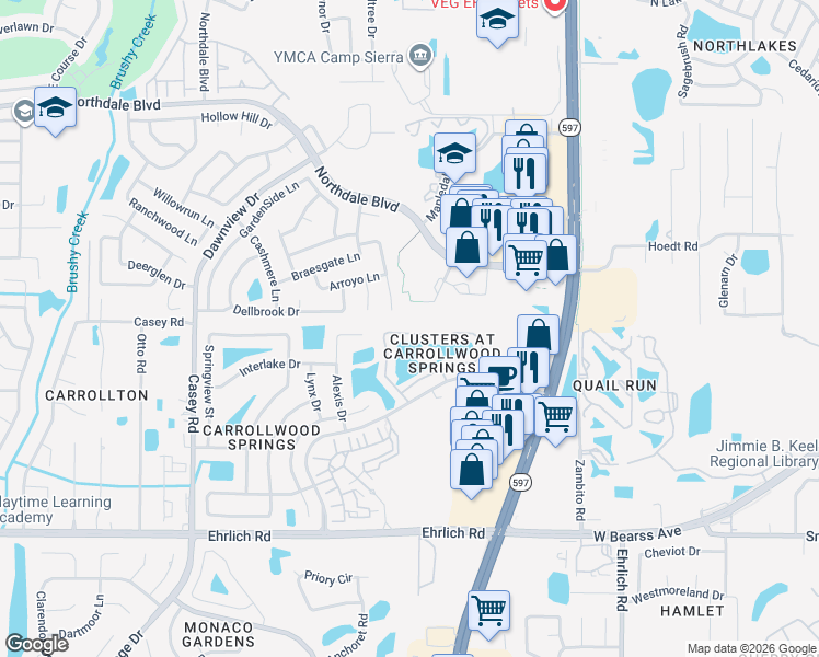 map of restaurants, bars, coffee shops, grocery stores, and more near 4017 Shoreside Circle in Tampa