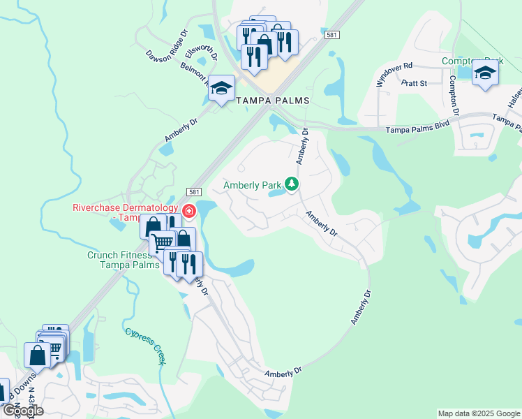 map of restaurants, bars, coffee shops, grocery stores, and more near 5100 Burchette Road in Tampa