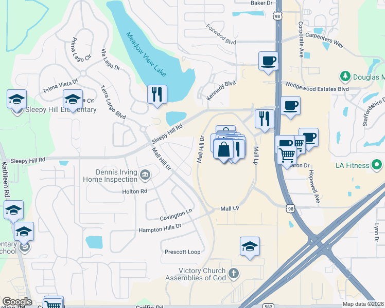 map of restaurants, bars, coffee shops, grocery stores, and more near 4049 Dover Terrace Drive in Lakeland