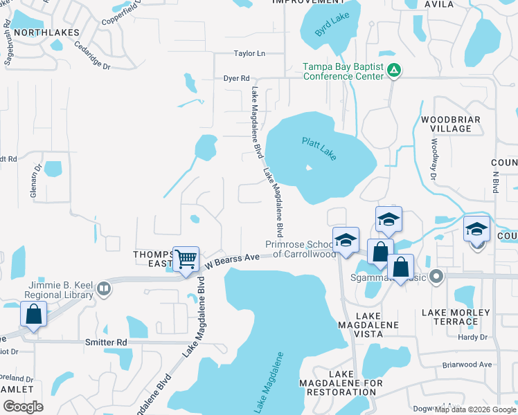 map of restaurants, bars, coffee shops, grocery stores, and more near 1943 Floresta View Drive in Tampa