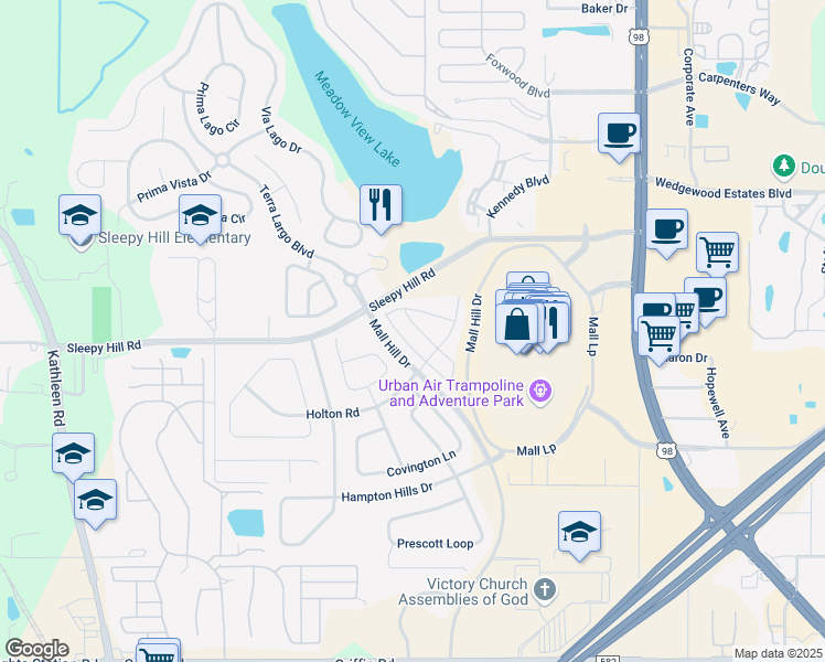 map of restaurants, bars, coffee shops, grocery stores, and more near 3846 Exeter Lane in Lakeland