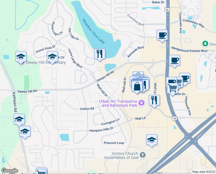 map of restaurants, bars, coffee shops, grocery stores, and more near 3846 Exeter Lane in Lakeland