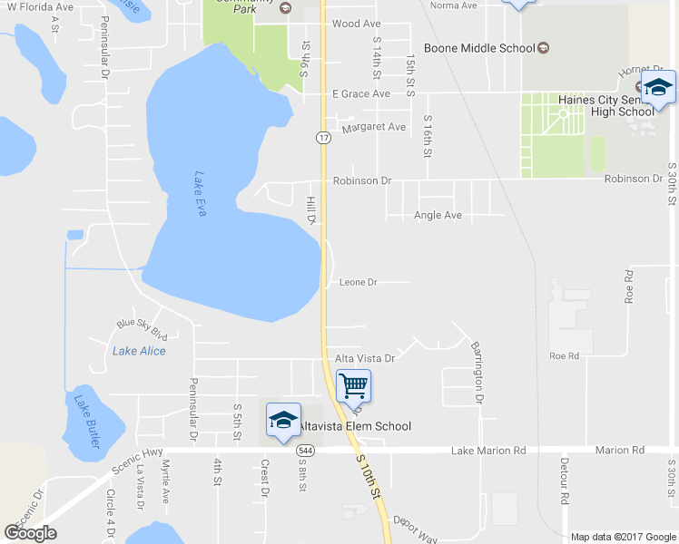 map of restaurants, bars, coffee shops, grocery stores, and more near 1515 Lake Eva Circle in Haines City