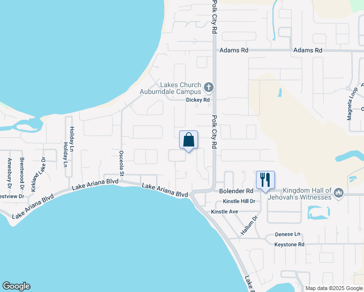 map of restaurants, bars, coffee shops, grocery stores, and more near 1525 Auburn Oaks Cir in Auburndale