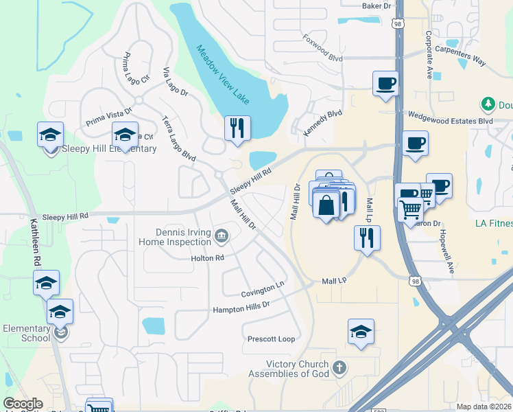 map of restaurants, bars, coffee shops, grocery stores, and more near 3846 Exeter Lane in Lakeland