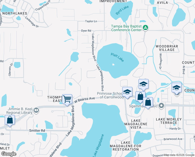 map of restaurants, bars, coffee shops, grocery stores, and more near 1943 Floresta View Drive in Tampa