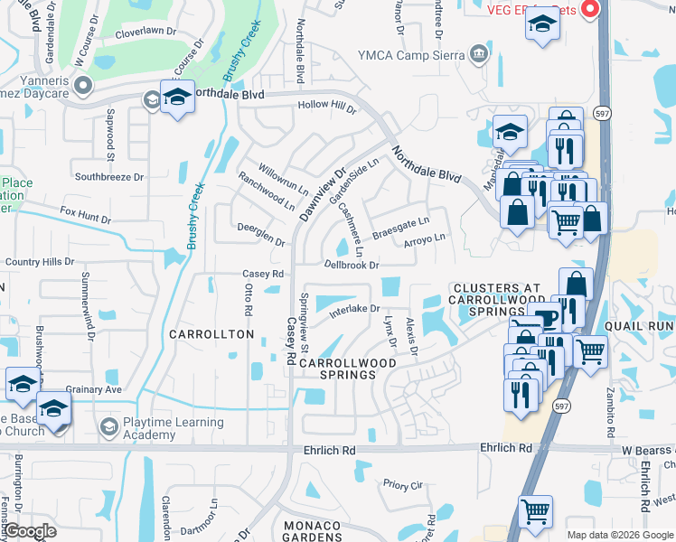 map of restaurants, bars, coffee shops, grocery stores, and more near 4110 Dellbrook Drive in Tampa