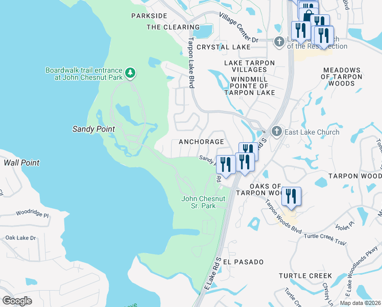 map of restaurants, bars, coffee shops, grocery stores, and more near 755 Pilots Way in Palm Harbor
