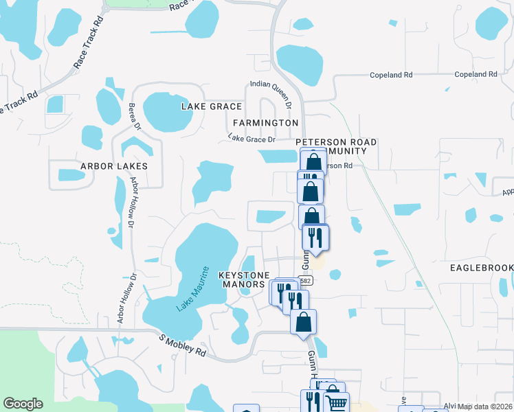 map of restaurants, bars, coffee shops, grocery stores, and more near 8440 Ridgebrook Circle in Odessa
