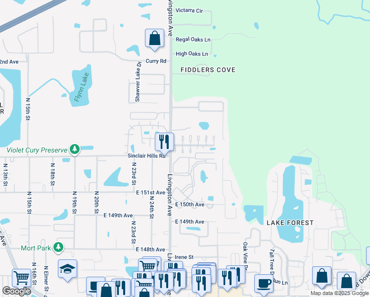 map of restaurants, bars, coffee shops, grocery stores, and more near 15215 Livingston Avenue in Lutz