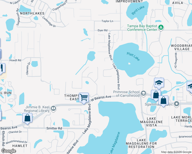 map of restaurants, bars, coffee shops, grocery stores, and more near 2117 Chestnut Forest Drive in Tampa