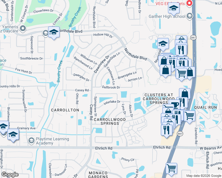 map of restaurants, bars, coffee shops, grocery stores, and more near 4110 Dellbrook Drive in Tampa