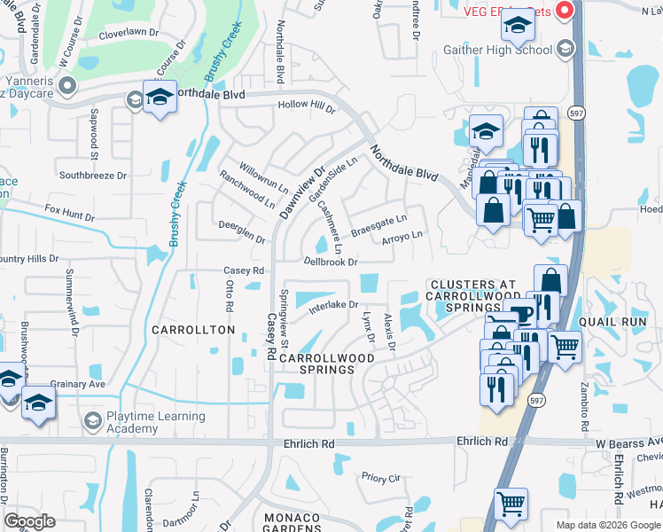 map of restaurants, bars, coffee shops, grocery stores, and more near 4104 Dellbrook Drive in Tampa