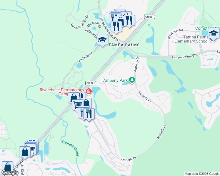 map of restaurants, bars, coffee shops, grocery stores, and more near 5100 Burchette Road in Tampa