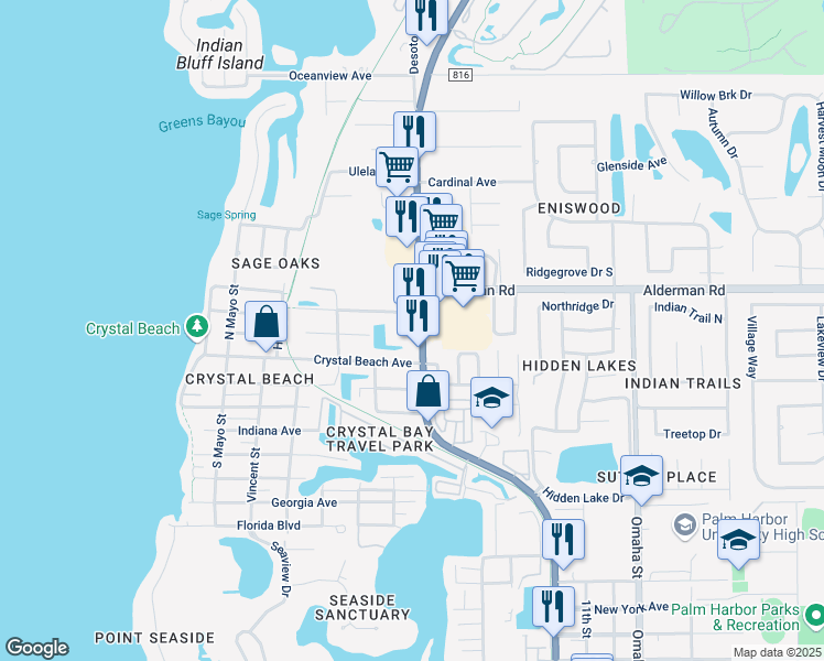 map of restaurants, bars, coffee shops, grocery stores, and more near 2671 U.S. 19 Alternate in Palm Harbor