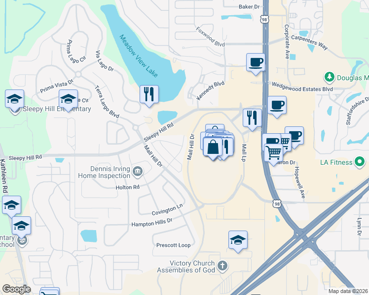 map of restaurants, bars, coffee shops, grocery stores, and more near 4059 Dover Terrace Drive in Lakeland