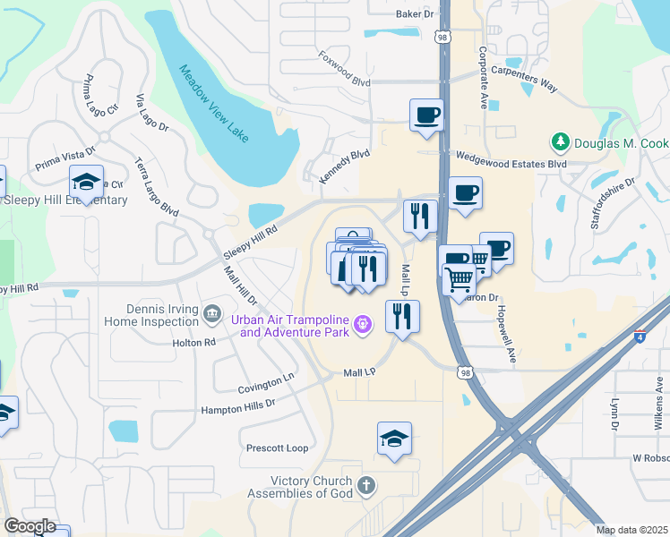map of restaurants, bars, coffee shops, grocery stores, and more near 3800 US Highway 98 North in Lakeland