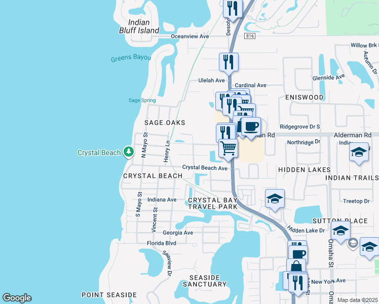 map of restaurants, bars, coffee shops, grocery stores, and more near 306 Ontario Avenue in Palm Harbor