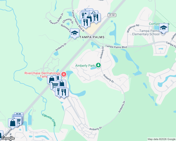 map of restaurants, bars, coffee shops, grocery stores, and more near 5100 Burchette Road in Tampa