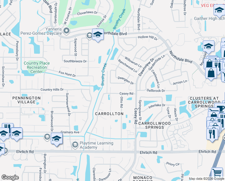 map of restaurants, bars, coffee shops, grocery stores, and more near 15704 Alto Linda Lane in Tampa