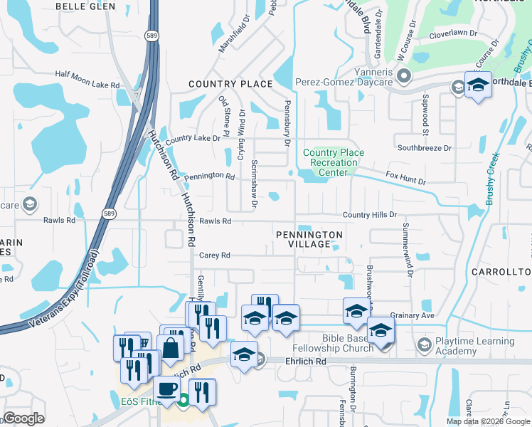 map of restaurants, bars, coffee shops, grocery stores, and more near 5126 Rawls Road in Tampa