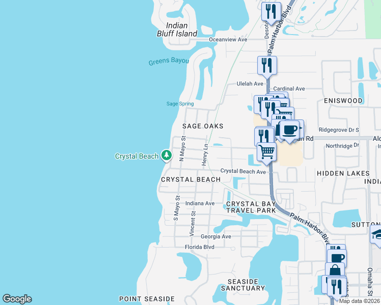 map of restaurants, bars, coffee shops, grocery stores, and more near 517 Avery Avenue in Palm Harbor