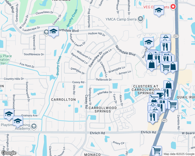 map of restaurants, bars, coffee shops, grocery stores, and more near 4113 Dellbrook Drive in Tampa