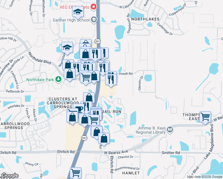 map of restaurants, bars, coffee shops, grocery stores, and more near 15441 North Dale Mabry Highway in Tampa