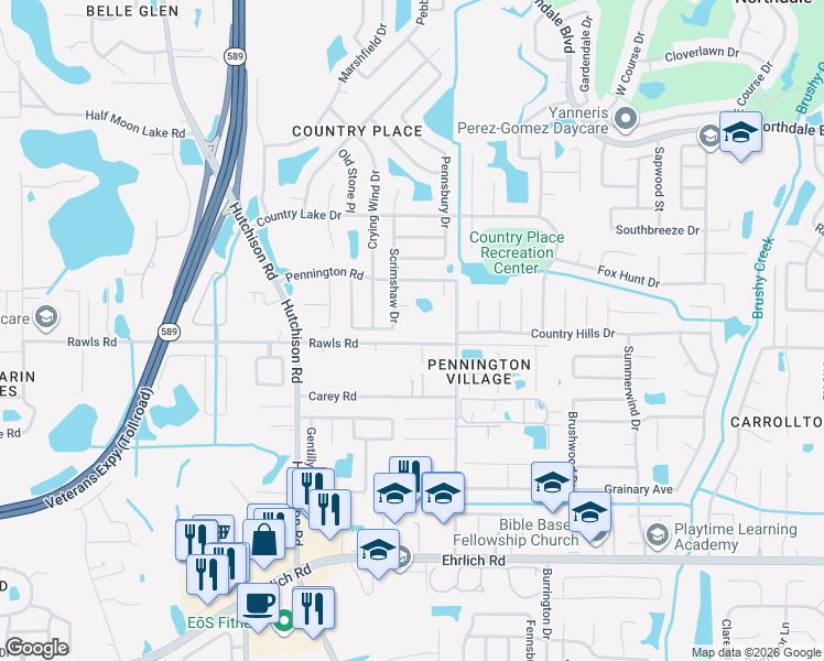 map of restaurants, bars, coffee shops, grocery stores, and more near 5126 Rawls Road in Tampa