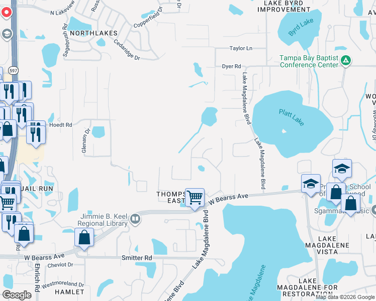 map of restaurants, bars, coffee shops, grocery stores, and more near 2213 Climbing Ivy Drive in Tampa