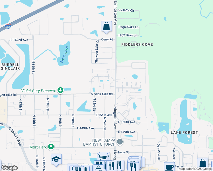 map of restaurants, bars, coffee shops, grocery stores, and more near 15420 Livingston Avenue in Lutz