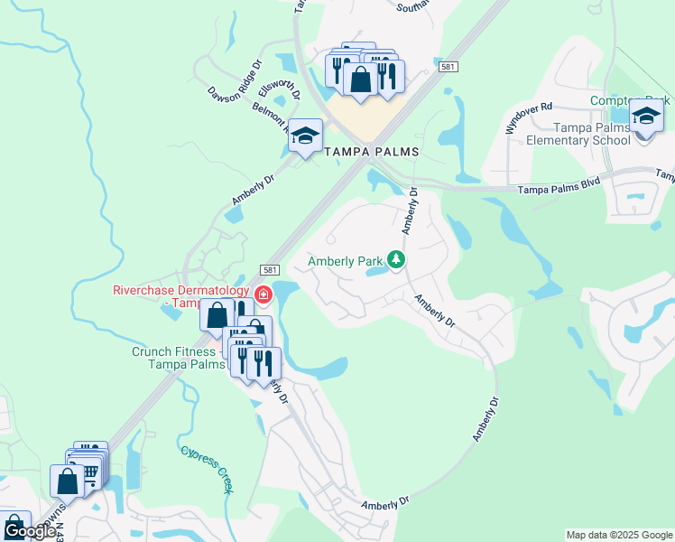map of restaurants, bars, coffee shops, grocery stores, and more near 5100 Burchette Road in Tampa