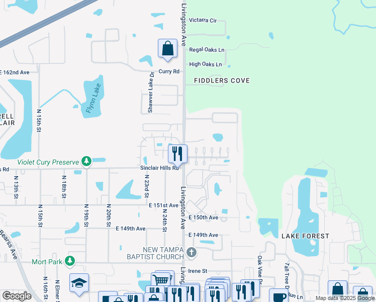 map of restaurants, bars, coffee shops, grocery stores, and more near 15420 Livingston Avenue in Lutz