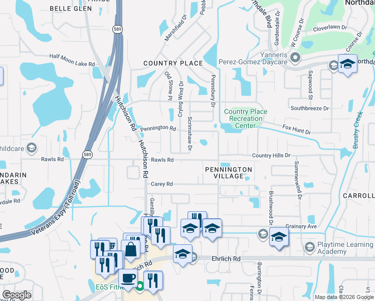 map of restaurants, bars, coffee shops, grocery stores, and more near 15891 Scrimshaw Drive in Greater Northdale