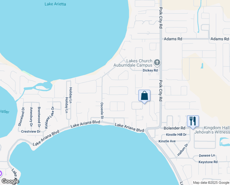 map of restaurants, bars, coffee shops, grocery stores, and more near 120 Alexander Estates Drive in Auburndale