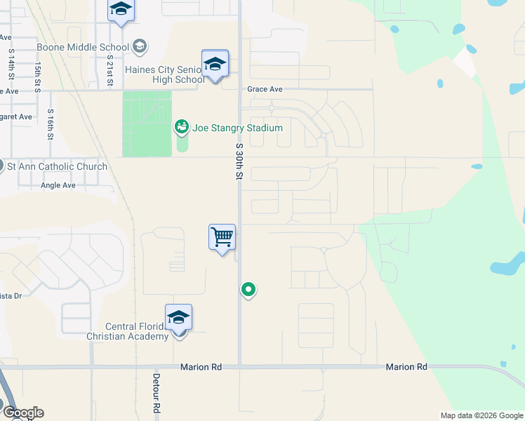 map of restaurants, bars, coffee shops, grocery stores, and more near 801-1199 South 30th Street in Haines City