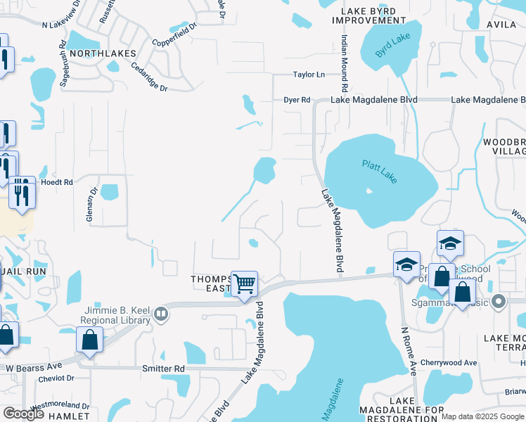 map of restaurants, bars, coffee shops, grocery stores, and more near 2109 Climbing Ivy Drive in Tampa