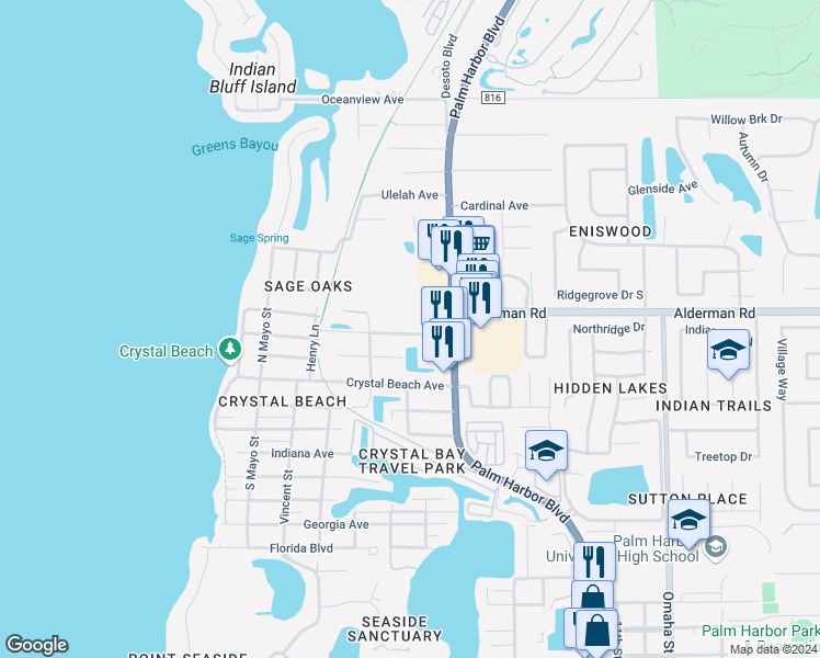 map of restaurants, bars, coffee shops, grocery stores, and more near 200 Avery Avenue in Palm Harbor
