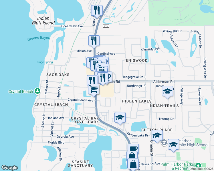 map of restaurants, bars, coffee shops, grocery stores, and more near 660 Alderman Road in Palm Harbor