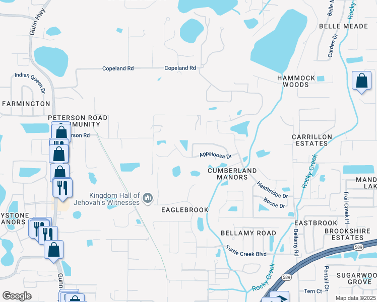 map of restaurants, bars, coffee shops, grocery stores, and more near 6537 Steeplechase Drive in Tampa
