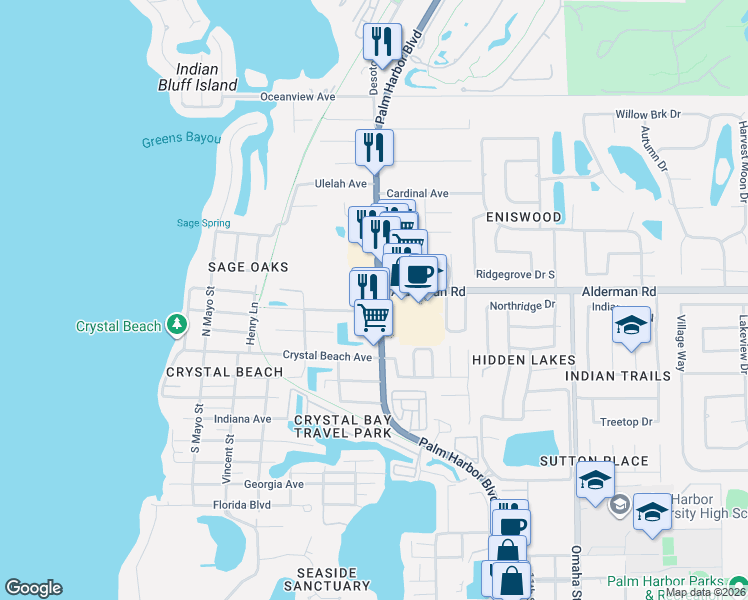 map of restaurants, bars, coffee shops, grocery stores, and more near 2755 U.S. 19 Alternate in Palm Harbor