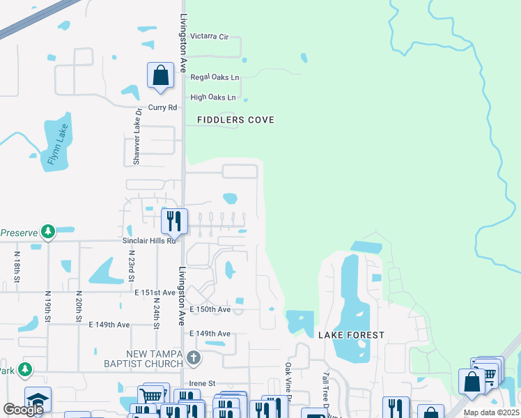 map of restaurants, bars, coffee shops, grocery stores, and more near 16102 Stags Leap Drive in Lutz