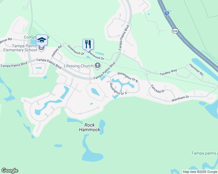 map of restaurants, bars, coffee shops, grocery stores, and more near 6507 Stonington Drive South in Tampa